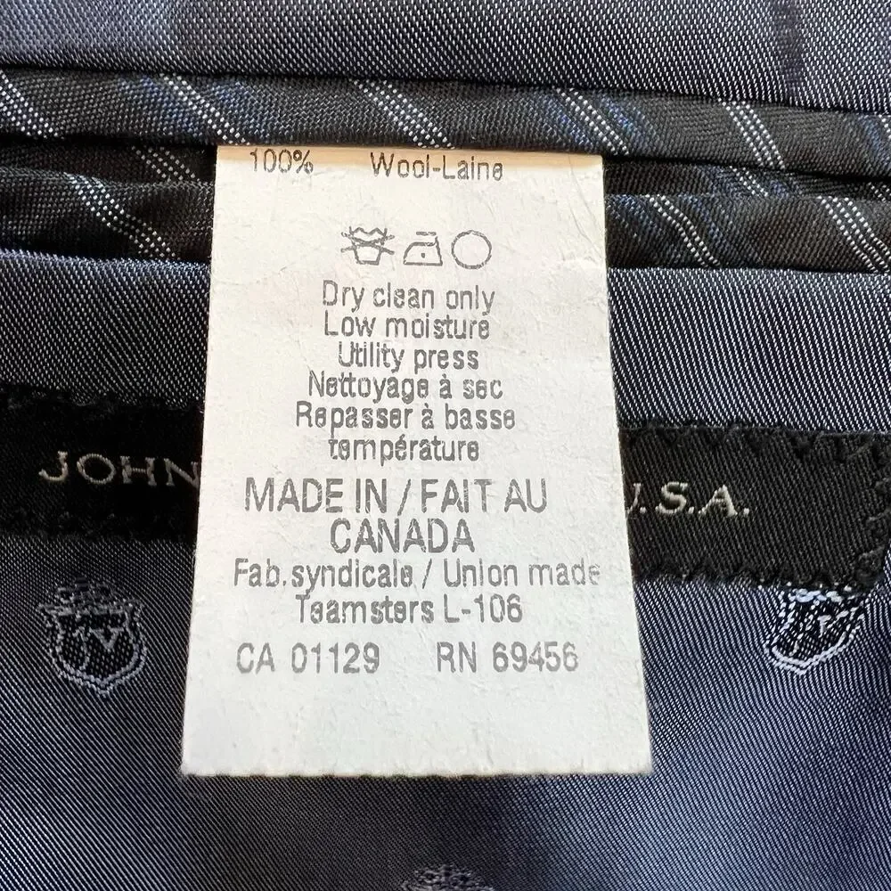 JOHN VARVATOS USA Blazer Jacket Sport 43L Navy Thin Stripe‎ Two Button 100% Wool